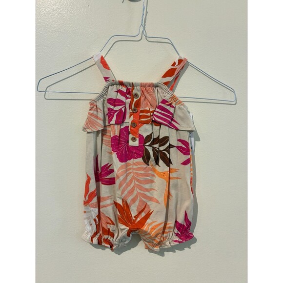 NWT Carter's Tan Orange & Pink Botanical Romper - 3M - Picture 1 of 3